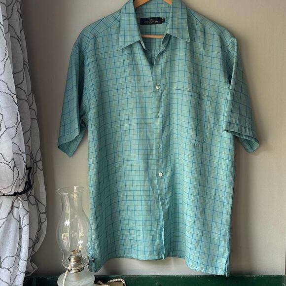 Bugatchi Uomo mens button up shirt size medium plaid blue casual - Picture 1 of 8